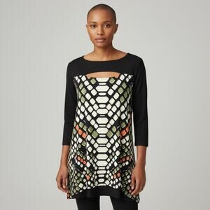 Eva Varro Geometric Tunic Top with Cut Out Size Medium